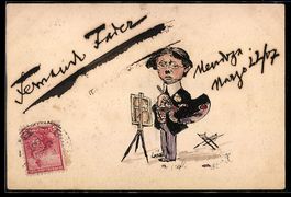 Handgemalt: Maler Fernand Farer mit Farb