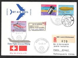 Flugbrief Luzern - Peking 3.4. 1975 Fly SR-316 / 6.4.1975