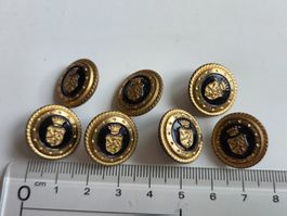 7 Knöpfe, schwarz/goldig, 17mm, metallic, Wappen