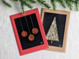 2er Set Weihnachtskarten Handbemalt Schwarz Gold Rot Weiß