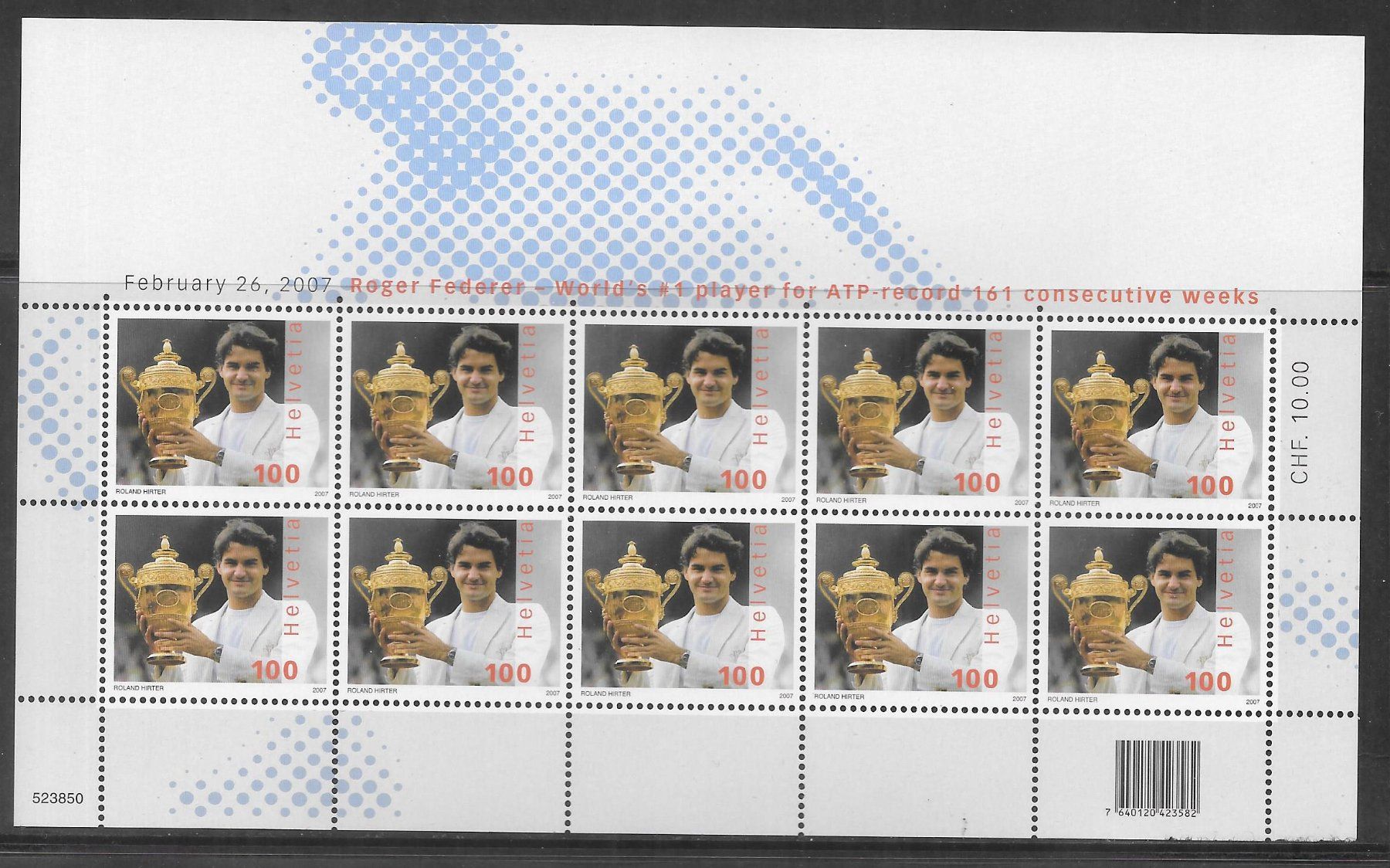 Tutti i francobolli: Kleinbogen 1229 Roger Federer ** 10.4.2007 – Nuovo (secondo la descrizione) da Olten venduto da clotaldi