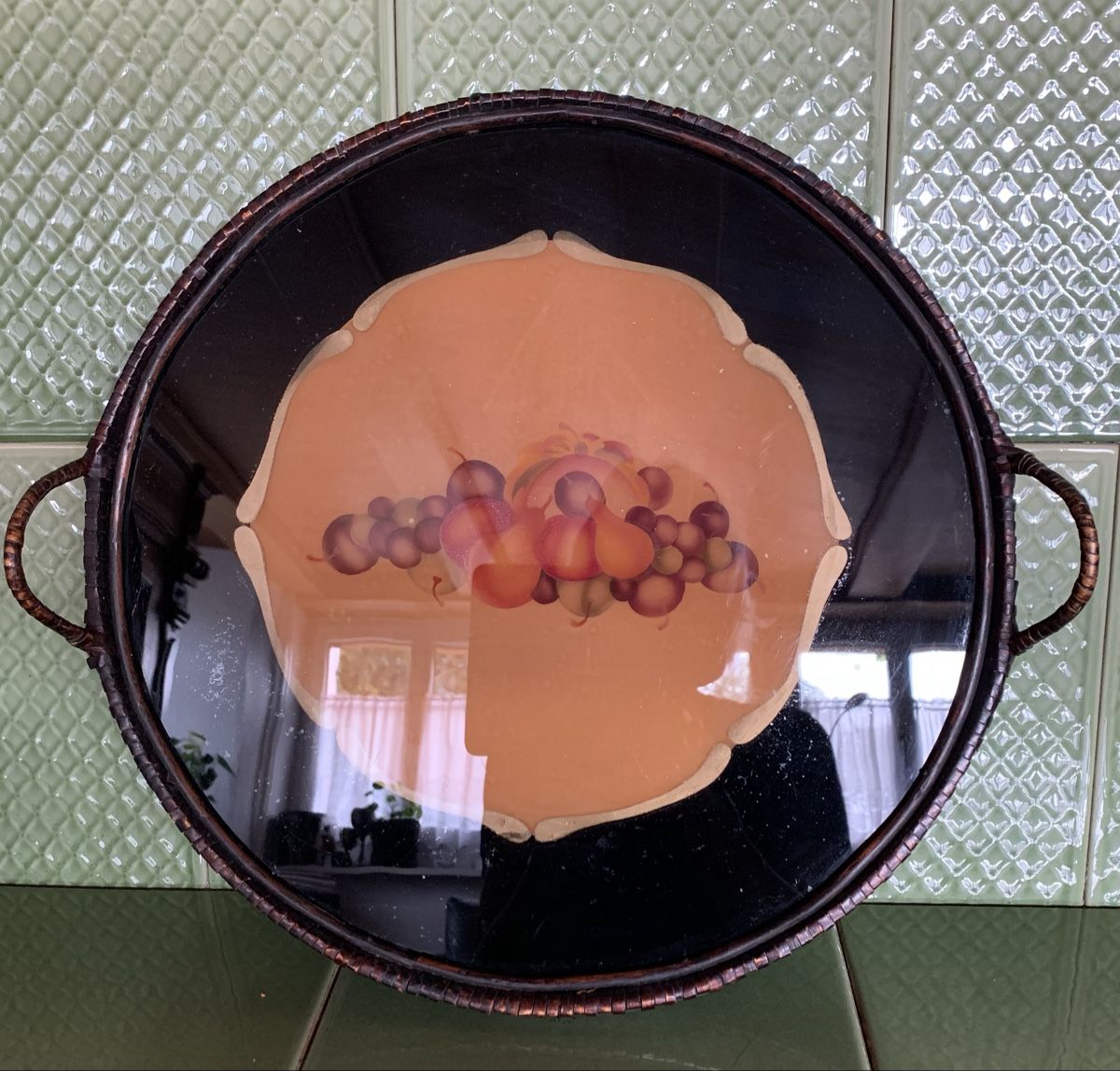 Plateaux: Antikes Serviertablett, Holz/Glas – D'occasion à Egg b. Zürich par ohtannenbaum 1