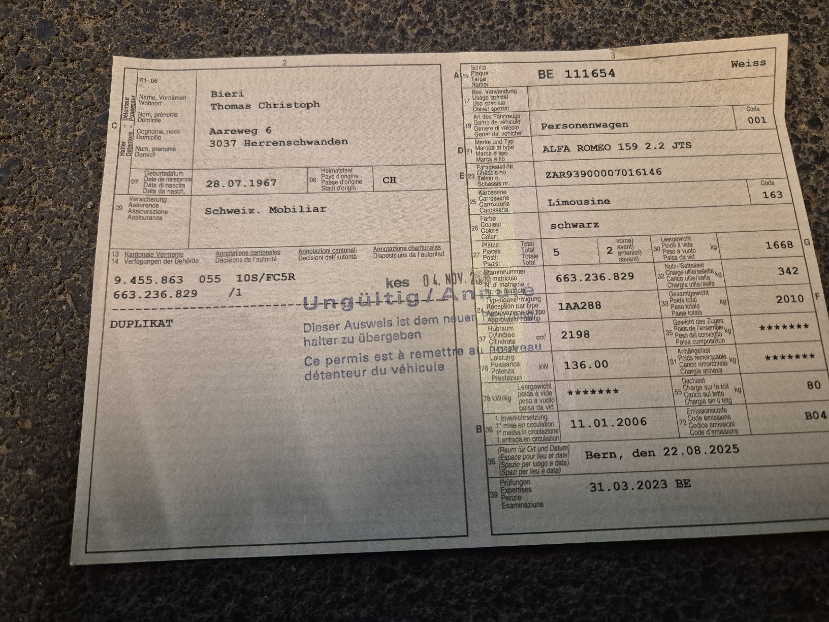 Alfa Romeo Automobili: Alfa Romeo 159 2.2 jts – Usato da Herrenschwanden venduto da bieritom 4