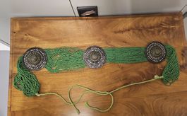 Vintage Morrocan Decorative Green Beaded Belt mit Metall