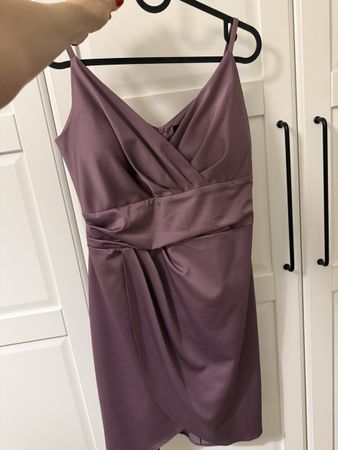 Satin Wickelkleid in Mauve / Flieder, Grösse M (38)