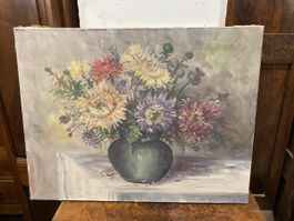 Tableau de fleurs vintage signé R.Michel, année 1945💐🎨