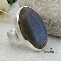 Labradorite Sterling Silber Ring - Grösse 60
