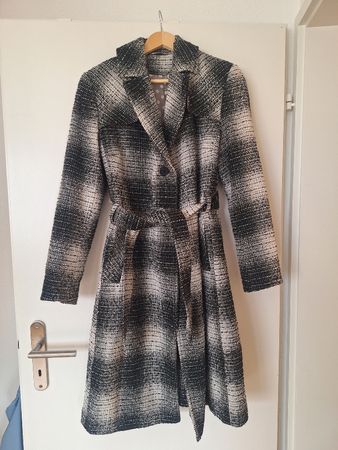 Damenmantel wollmantel Gr. M/38 schwarz/weiss/grau kariert