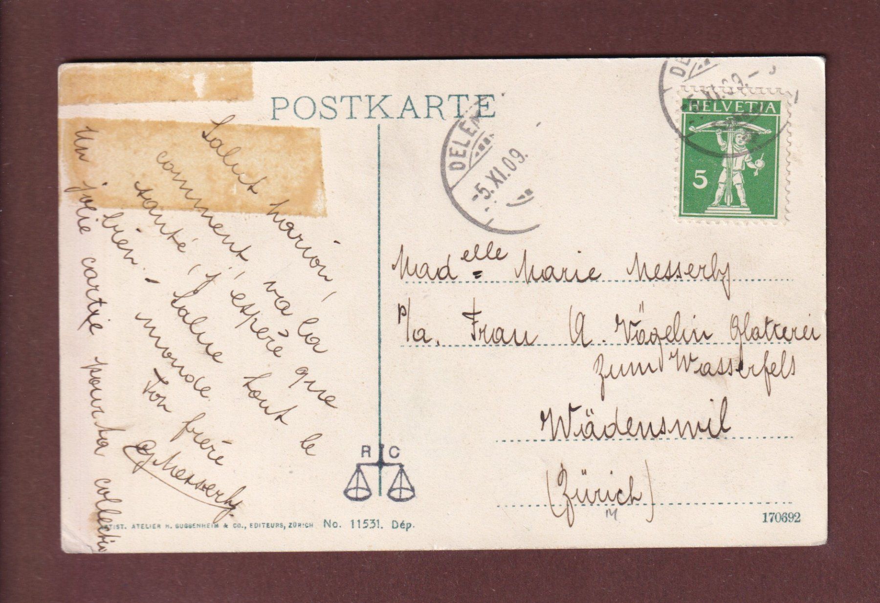 Ansichtskarten: Gorges de MOUTIER - 1909 – Gebraucht aus Pully von nicecards-shop 1