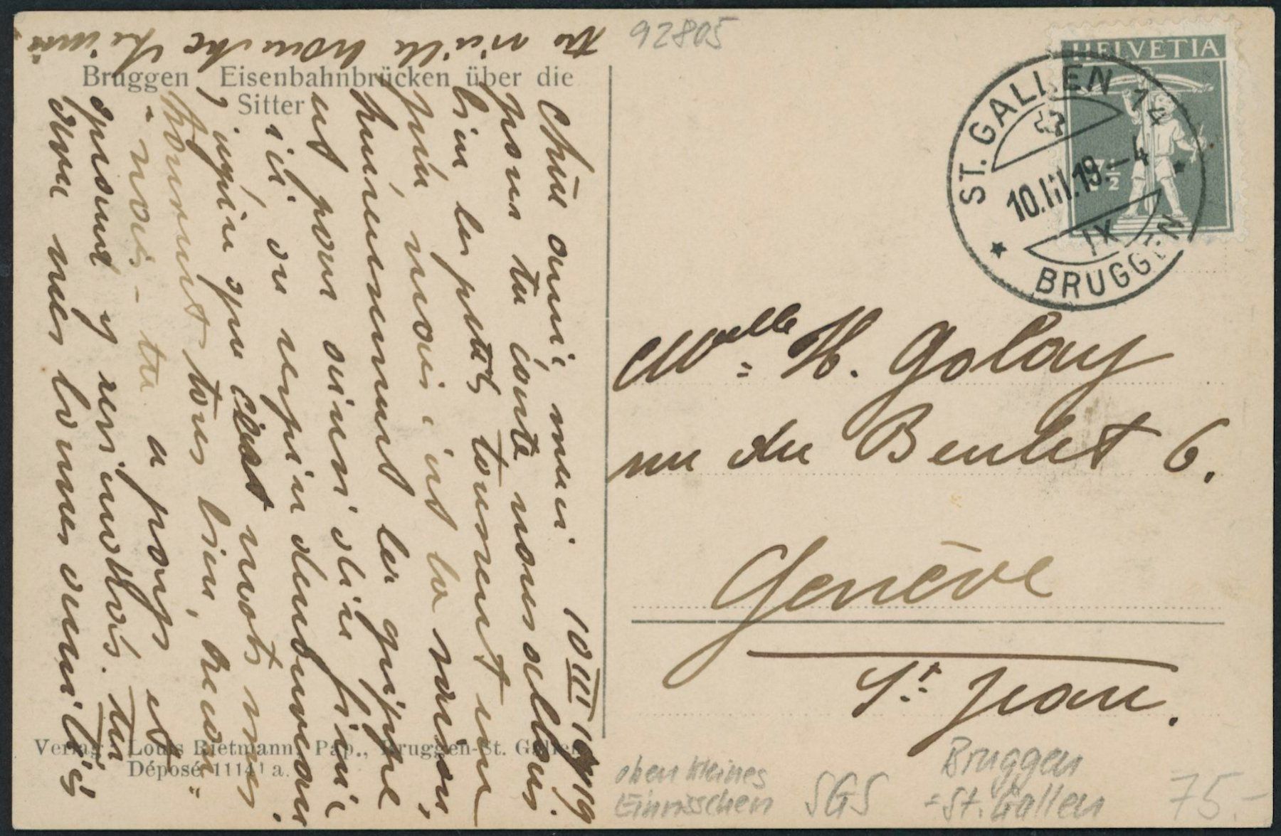 Cartoline postali: SGS Bruggen - St. Gallen – Usato da Schindellegi venduto da stationary 1