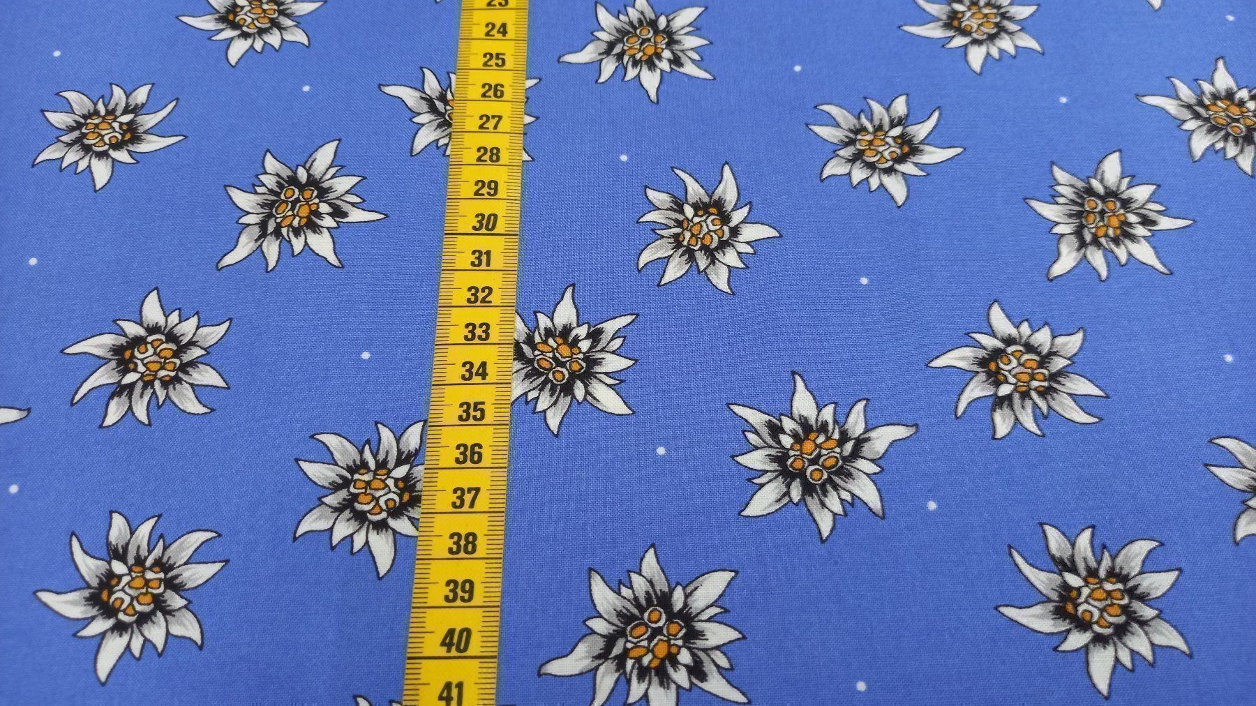 Tessuti: Baumwollstoff Edelweiss auf blau – Nuovo e nell'imballaggio originale da Winterthur venduto da Kimbana