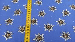 Baumwollstoff Edelweiss auf blau