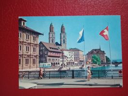 Zürich belebte AK Rathausbrücke Tram Haus zum Rüden