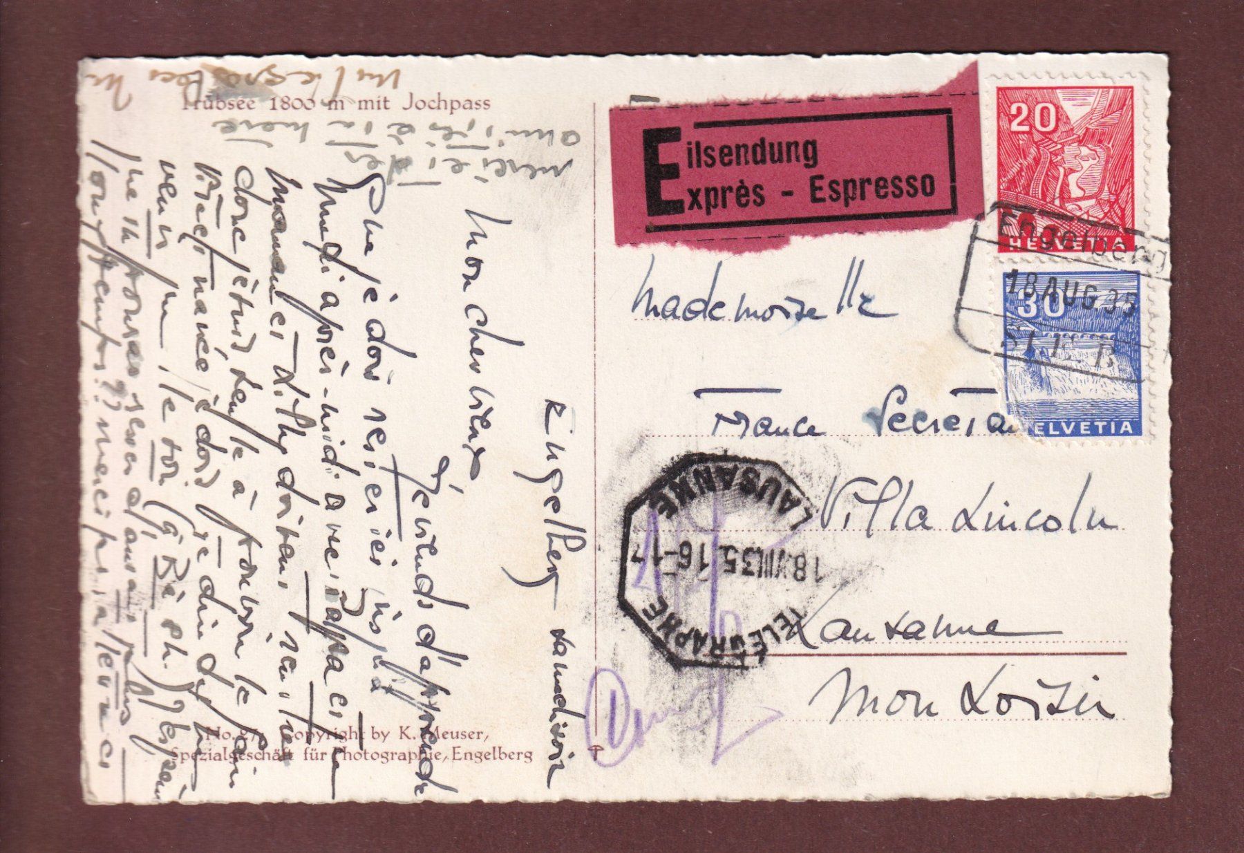 Ansichtskarten: TRÜBSEE - Jochpass - 1935 express – Gebraucht aus Pully von nicecards-shop 1