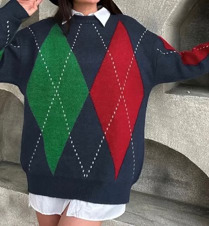MUST HAVE - zeitloser Rhomben Pullover, blau/grün, L/XL