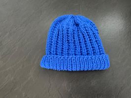 Handgestrickte Mütze Damen m.doppelter Wolle gestrickt Blau
