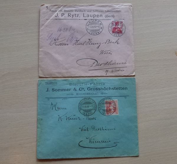 Alle Briefmarken: Top ++ 2 illustrierte (Biscuits Fabrik) Briefe – Gebraucht aus Walkringen von Casablanca777
