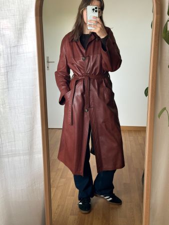 Vintage Langer Ledermantel Damen braun Grösse M
