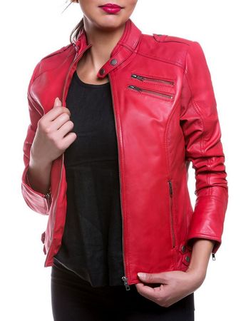 Rote sportliche Damen Lederjacke aus echtemLeder Gr. 38 NEU