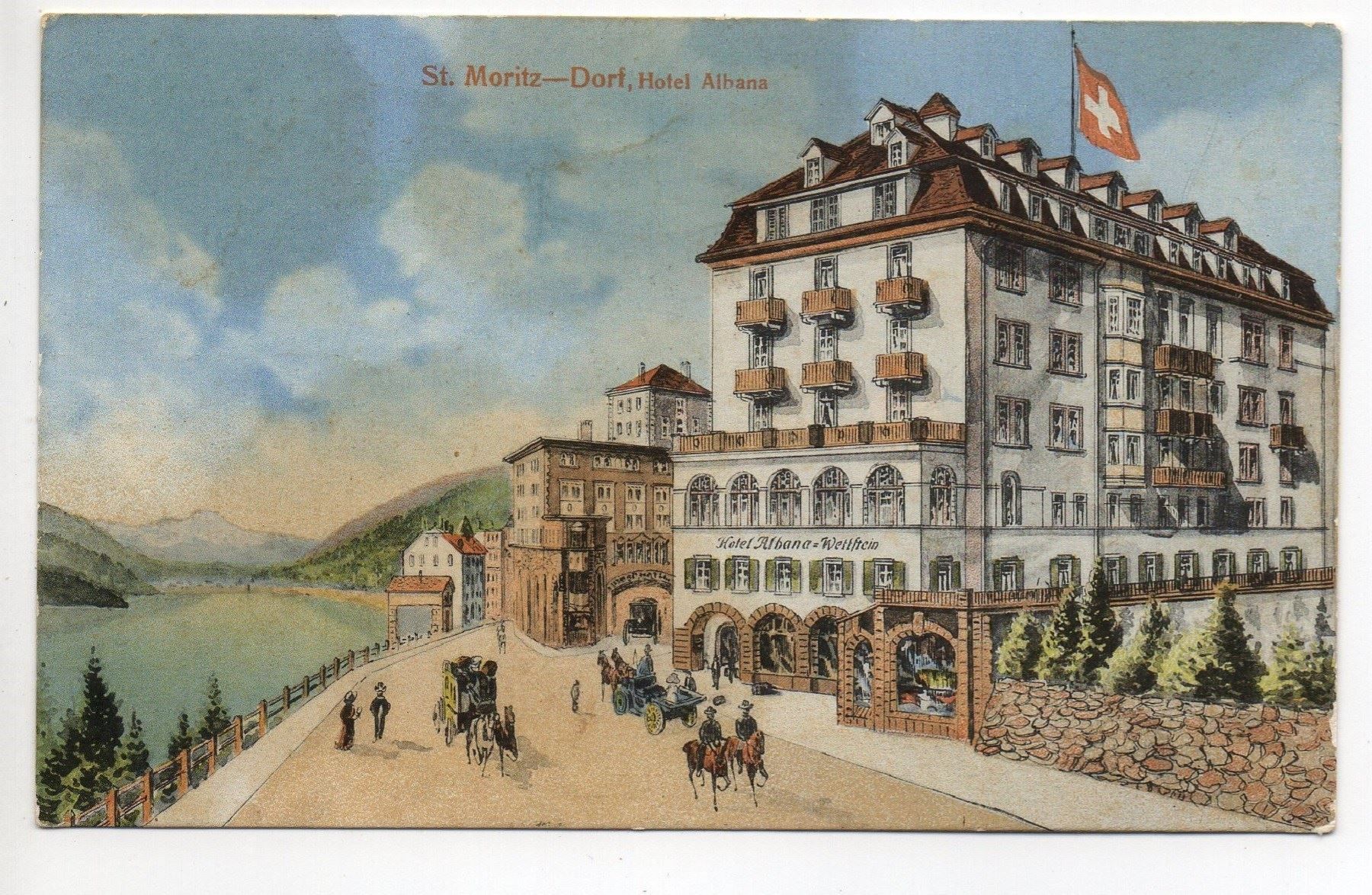 Cartoline postali: ST. MORITZ Dorf - Hotel Albana - Pferde-Kutsche – Usato da Jona venduto da philajona