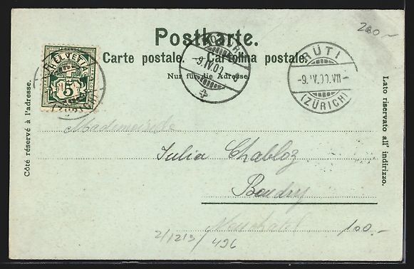 Cartoline postali: Mondschein-Lithographie Rüti, Ansicht d – Usato da Berlin venduto da bartko-reher 1