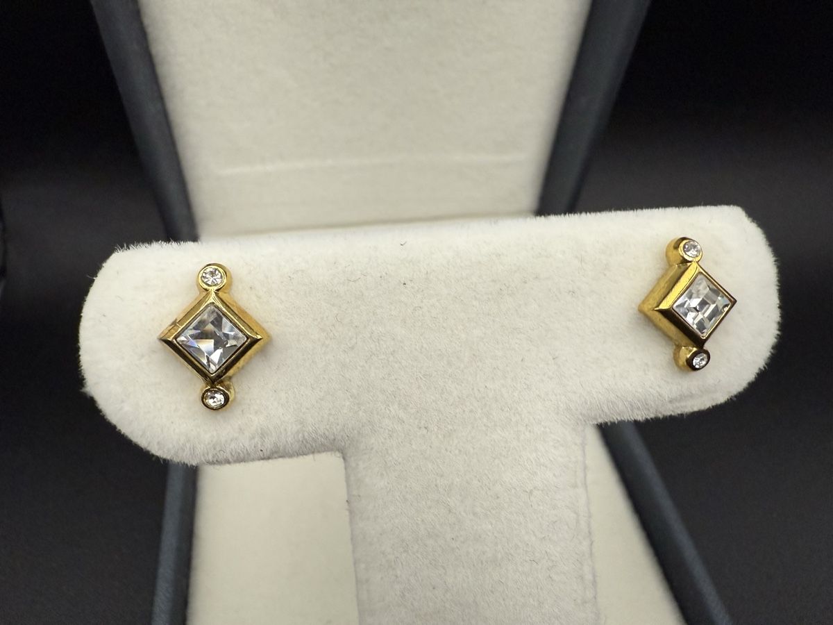 Orecchini pendenti & Orecchini a lobo: Vintage Goldfarbene Ohrringe mit Strasssteinen – Usato da Lamone venduto da LaCantinaMagica 3