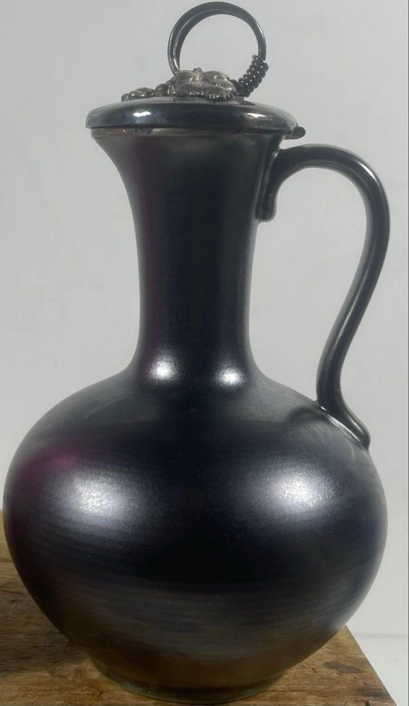Caraffe: Keramikkrüglein Jugendstil mit Silberdeckel, Top Zustand – Usato da Zug venduto da roott65