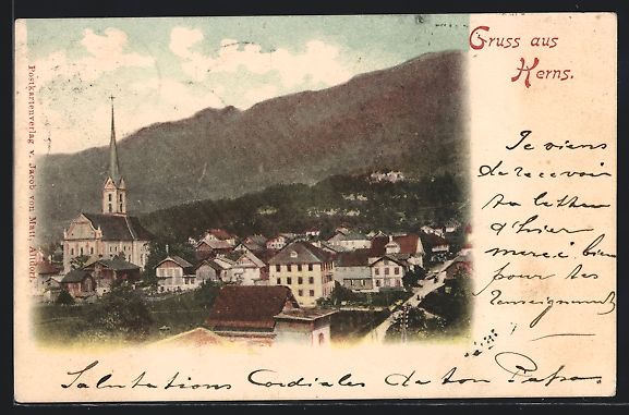 Cartoline postali: AK Kerns, Teilansicht mit Kirche, 1901 – Usato da Berlin venduto da bartko-reher