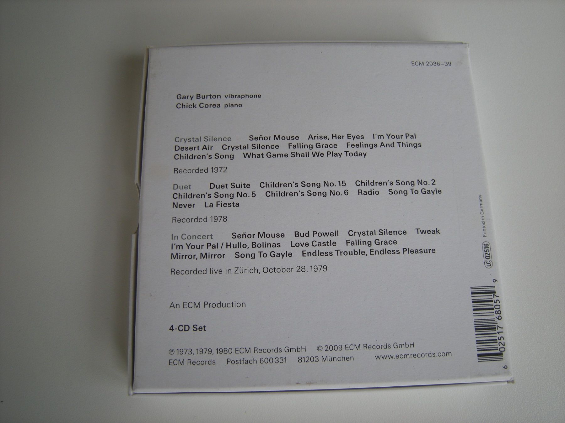 CD: GARY BURTON and CHICK COREA - Crystal Silence – Usato da Basel venduto da Ceebee62 1