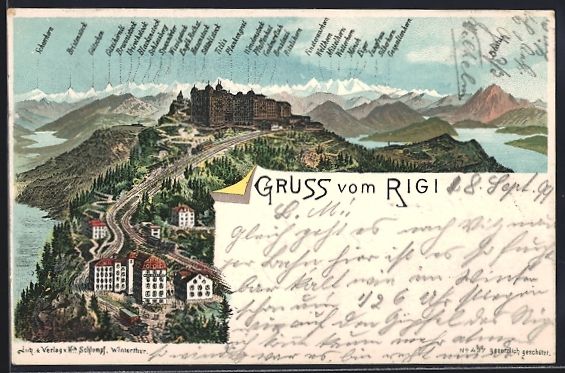 Cartoline postali: Litho Rigi, Panorama mit Gütschen, Hase – Usato da Berlin venduto da bartko-reher