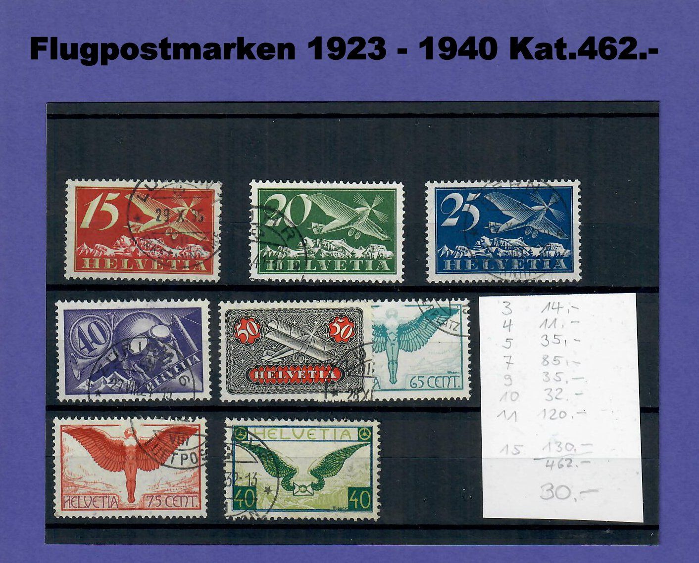 Tutti i francobolli: Flugpostmarken 1923 - 1940 mit Stempel Kat. 462.- – Usato da Bützberg venduto da Die.6.a 1