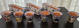 Keramiktöpfe handbemalt 6 kleinen Töpfe, 3 Blumenkiste