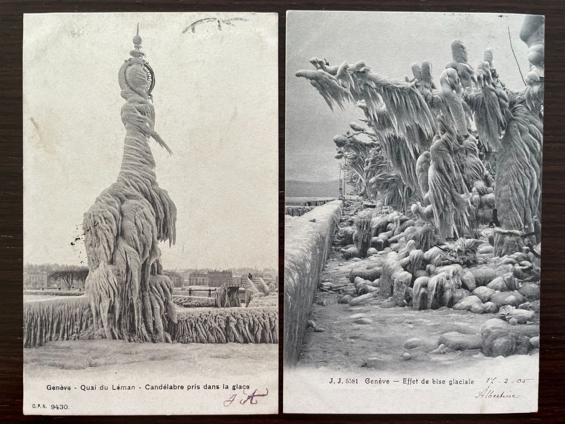 Ansichtskarten: GENÈVE Effet de bise glaciale, 4 Ansichtskarten, 1905 – Gebraucht aus Wald ZH von TLILEF 3