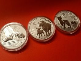 Year of the Mause Ox Tiger Mause 3 X 1 Oz SILBER Lunar III