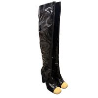 Black Patent Leather Knee-High Boots Size 38 Square Toe Heel