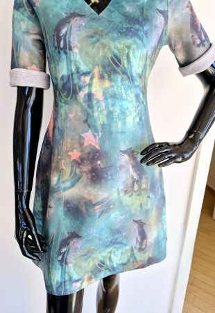 FROGBOX KLEID DRESS 40 L FUCHS TÜRKIS BATIK TOP ZU TASCHE