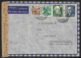 1943/J101+104+ a. zensur. Luftpost-Brief n.Deutschl. (15572)