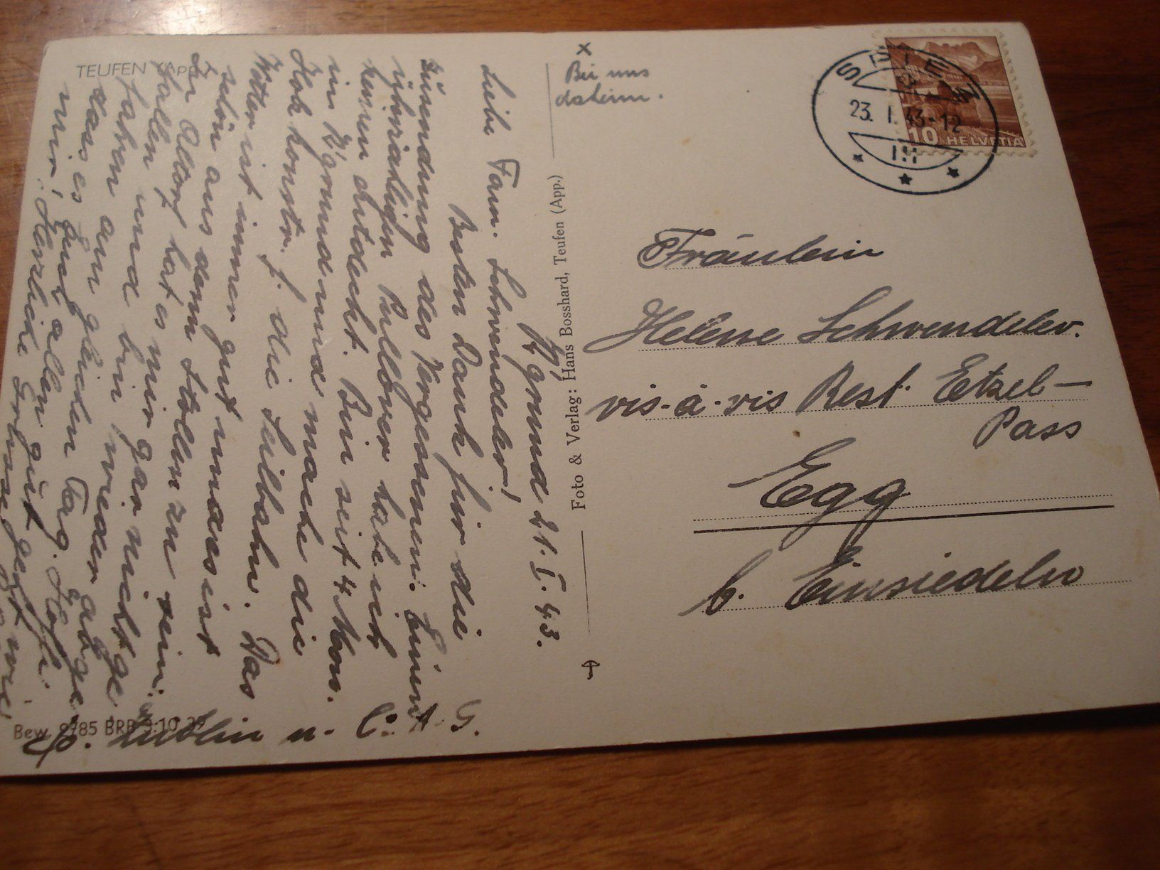 Ansichtskarten: Teufen AR, 1943, gelaufen – Gebraucht aus Niederwil AG von morostahu 1