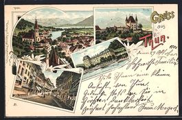 Litho Thun, Blick auf Burg, Ort und Hote