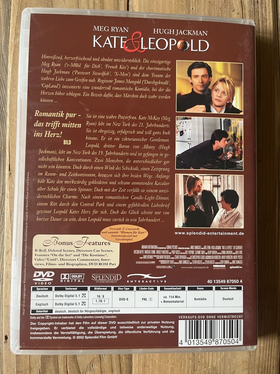 Tutti i DVDs: Kate & Leopold DVD Hugh Jackman Meg Ryan – Usato da Nussbaumen TG venduto da boltsi_87 1