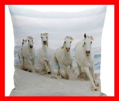 Kissenbezug Horse Pferd Strand Weiss Sofa Couch Bett Zimmer