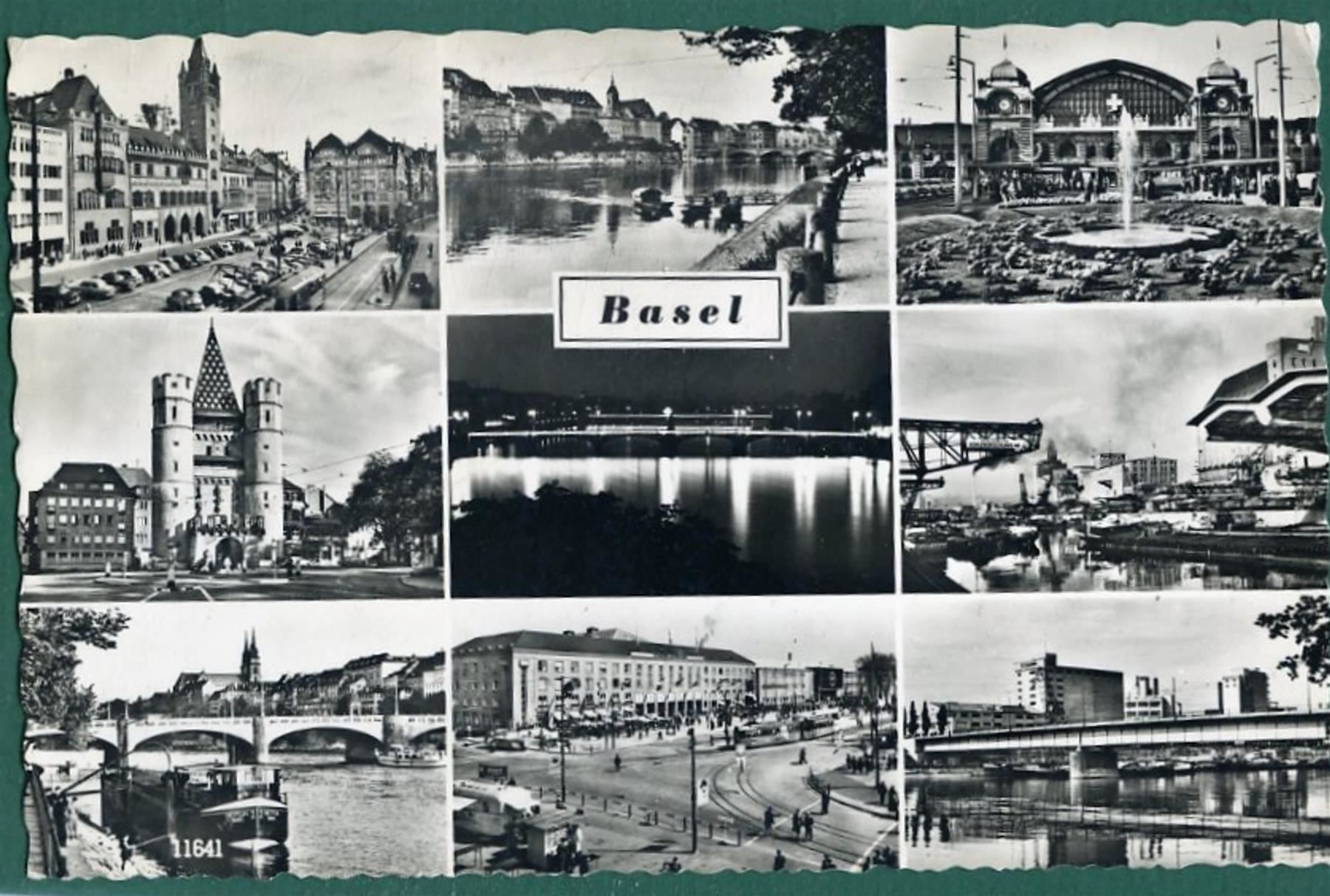 Ansichtskarten: Basel, 9 Ansichten, gelaufen, ca. 1955 – Gebraucht aus Sargans von Hausi1951