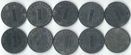 Münze Lot 10x 1 Reichspfennig Zink 3.Reich DR Deutschland