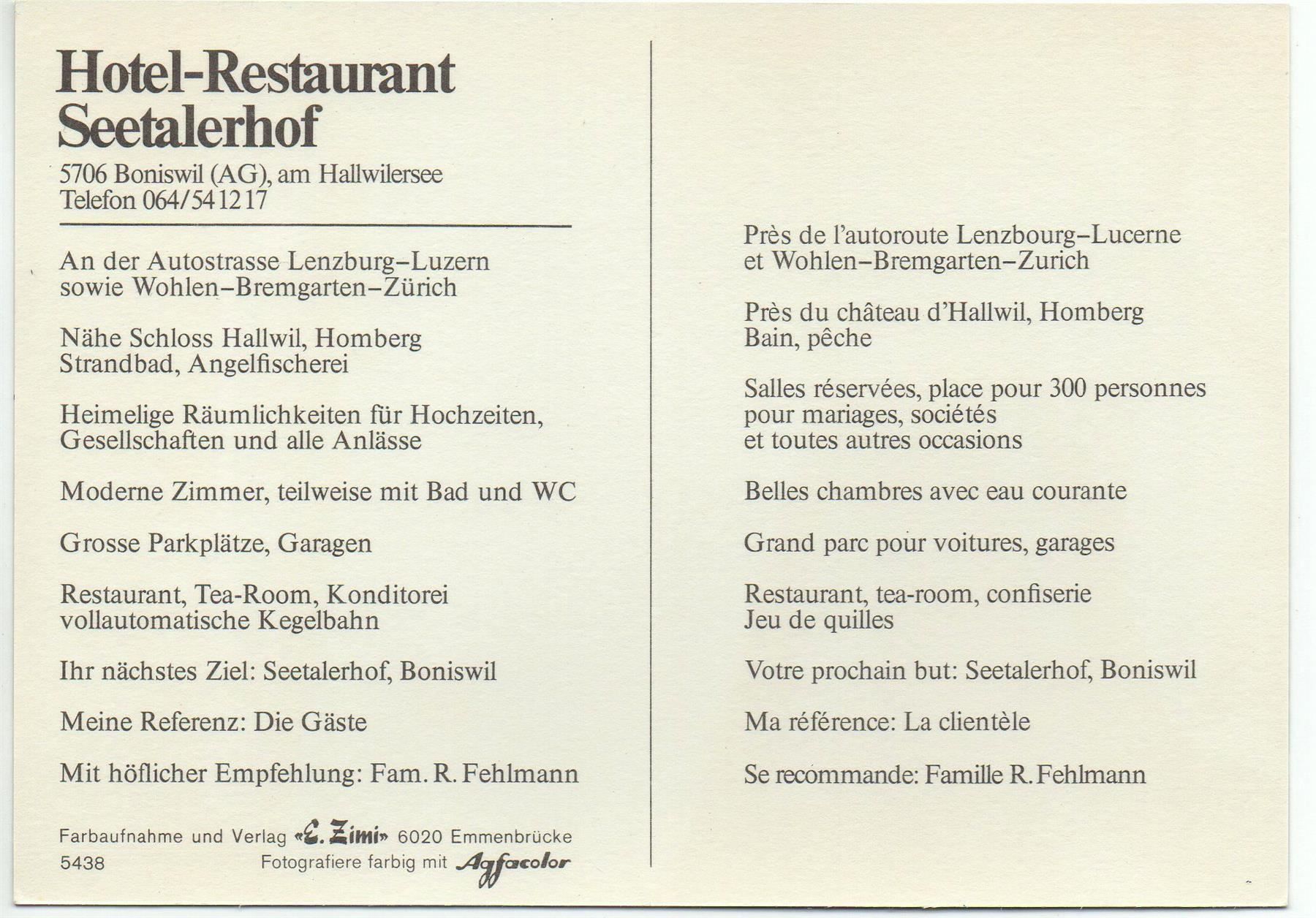 Ansichtskarten: BONISWIL Hotel-Restaurant Seetalerhof – Neu (gemäss Beschreibung) aus Jona von philajona 1