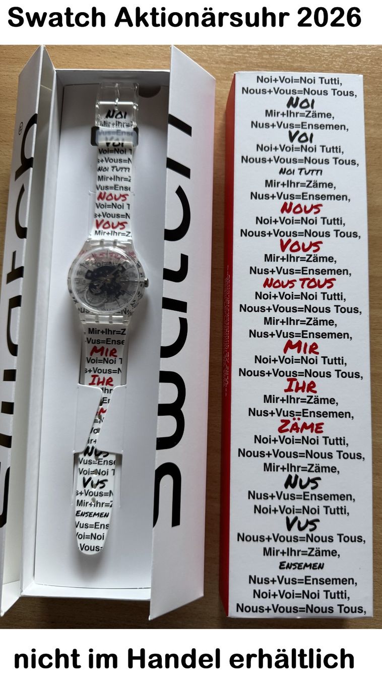 Swatch Orologi: Swatch Aktionärsuhr 2026 – Nuovo e nell'imballaggio originale da Diepoldsau venduto da preisparadies-ch