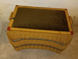 Sitztruhe mit Stauraum, Rattan, braunes Polster