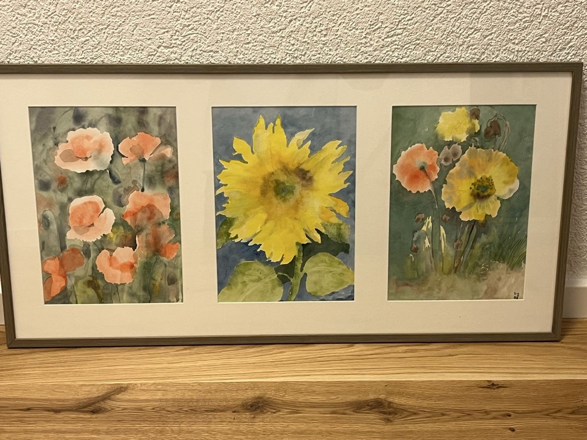 Dipinti: 3er Set Aquarell Blumenbilder, gerahmt – Usato da Rüti ZH venduto da Walti0