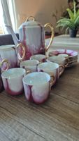 Vintage Kaffeegeschirr Set Porzellan rosa-weiss mit Goldrand