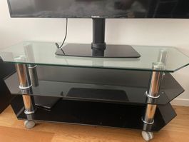 Modern 3-Tier Glass TV Stand with Wheels, Sleek Black