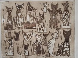 Inge Klatte-Gessner Linolschnitt / Holzschnitt  - Katzen